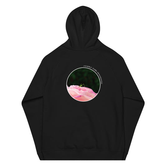 Eco raglan hoodie - Grasshopper on a rose